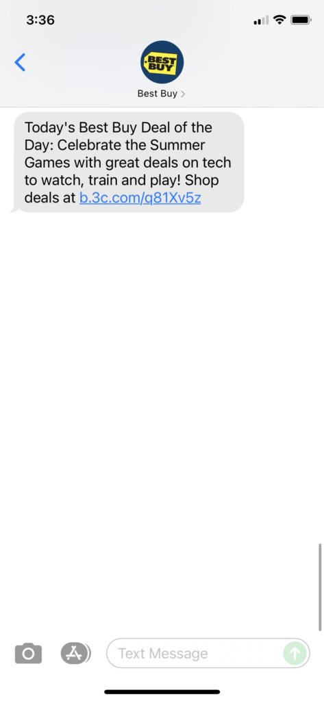 Best Buy Text Message Marketing Example - 07.30.2021