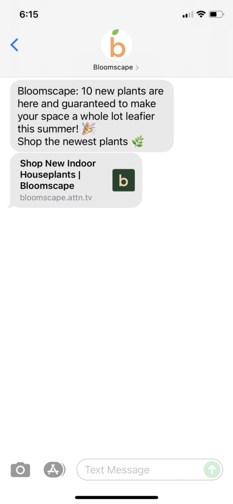 Bloomscape Text Message Marketing Example - 07.08.2021