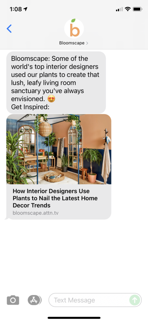 Bloomscape Text Message Marketing Example - 07.19.2021