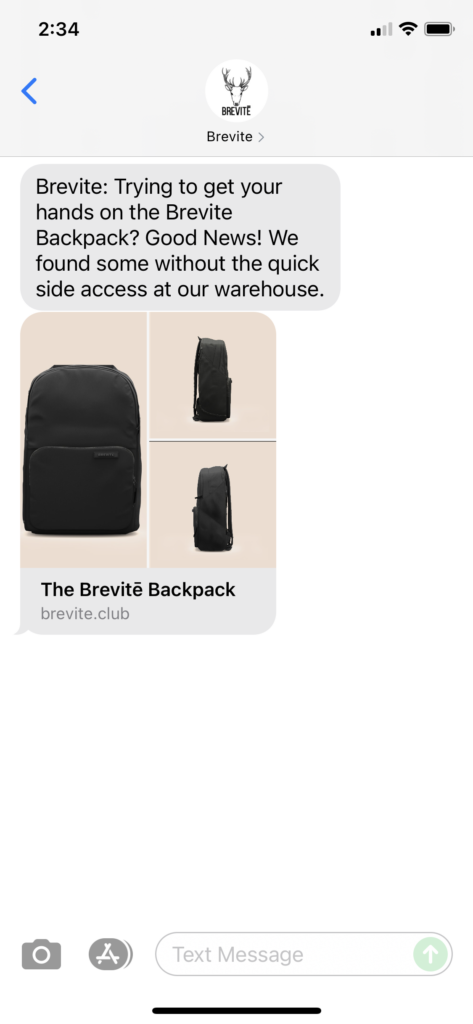 Brevite Text Message Marketing Example - 07.26.2021