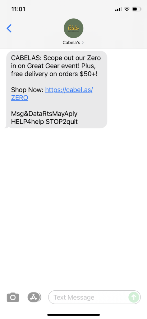 Cabela's Text Message Marketing Example - 07.09.2021