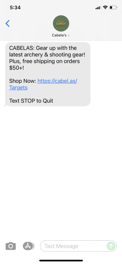 Cabela's Text Message Marketing Example - 07.24.2021