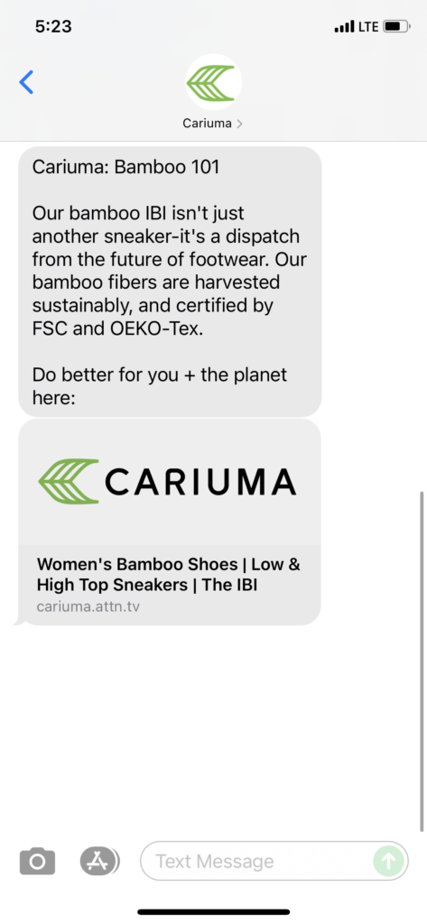Cariuma Text Message Marketing Example - 07.03.2021