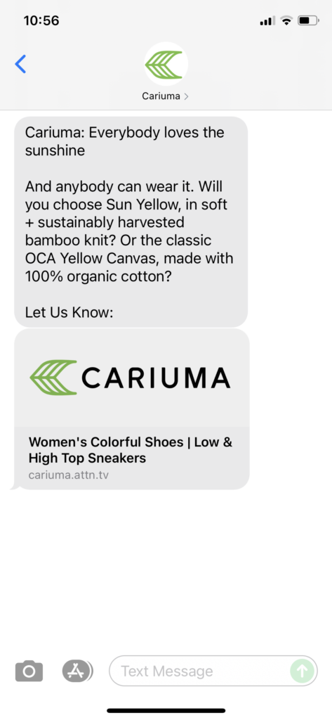 Cariuma Text Message Marketing Example - 07.09.2021