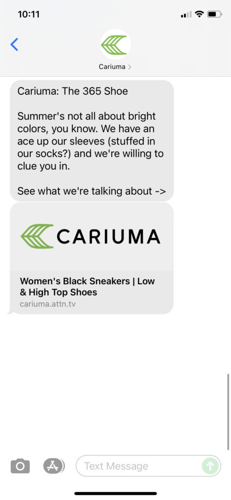 Cariuma Text Message Marketing Example - 07.12.2021
