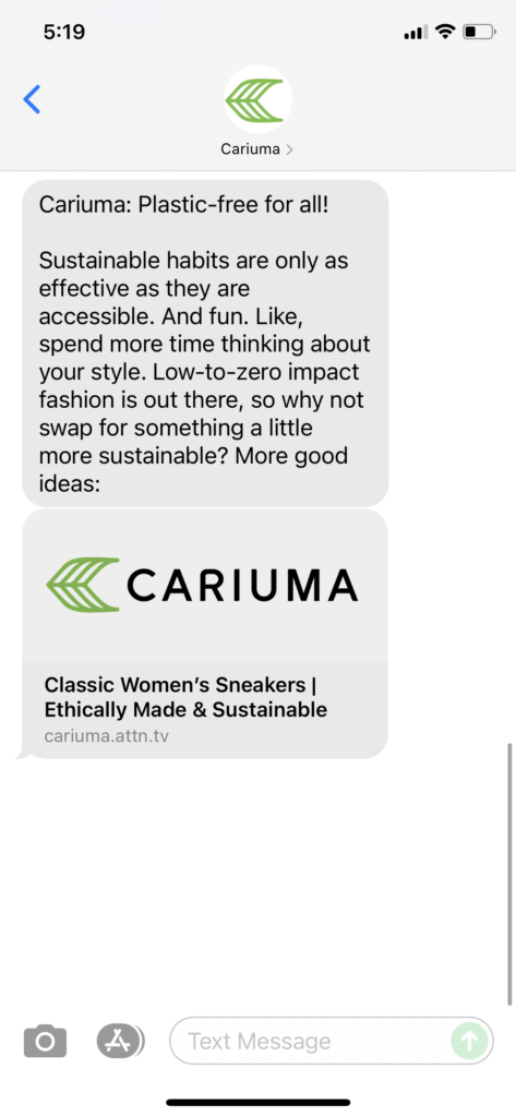 Cariuma Text Message Marketing Example - 07.25.2021