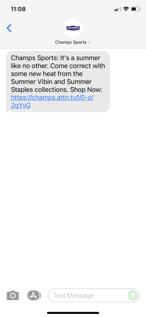 Champs Sports Text Message Marketing Example - 06.25.2021