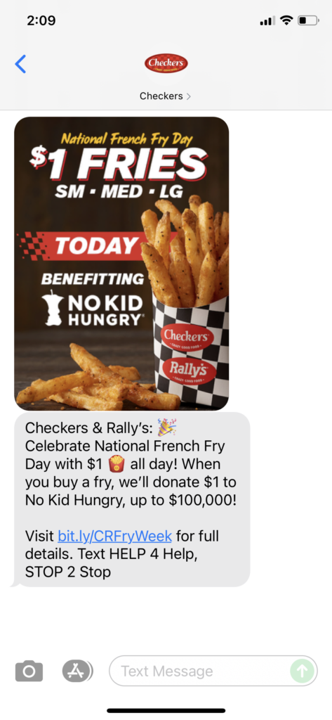Checkers Text Message Marketing Example - 07.13.2021