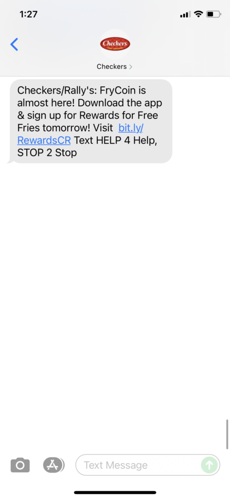 Checkers Text Message Marketing Example - 07.15.2021