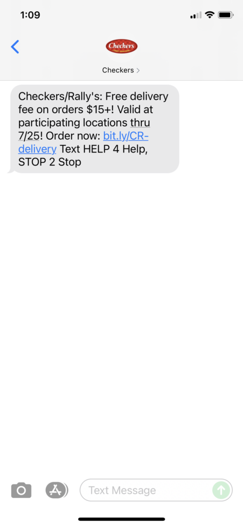 Checkers Text Message Marketing Example - 07.19.2021
