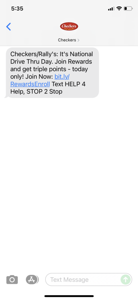 Checkers Text Message Marketing Example - 07.24.2021