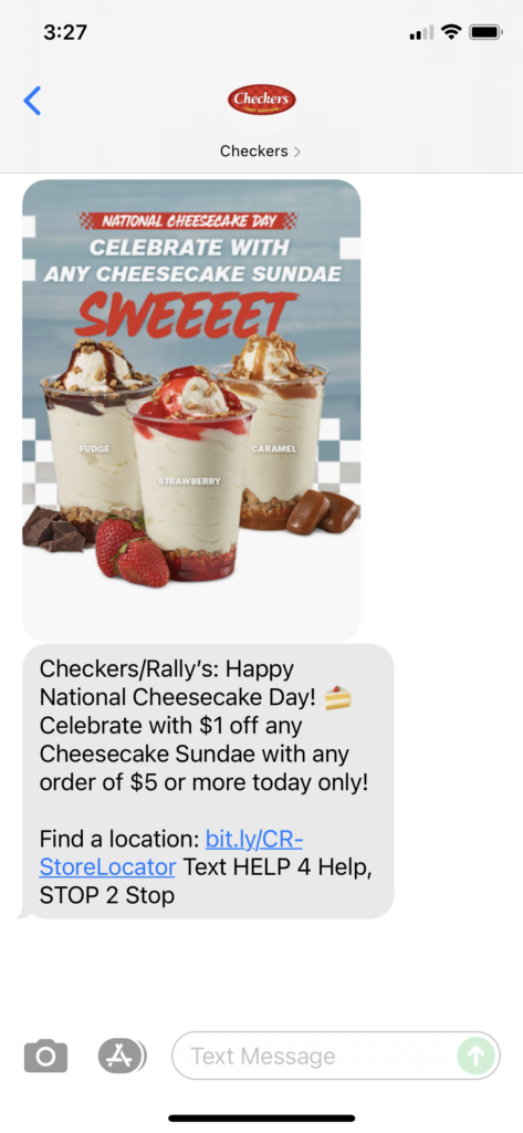 Checkers Text Message Marketing Example - 07.30.2021