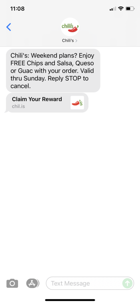 Chili's Text Message Marketing Example - 06.25.2021