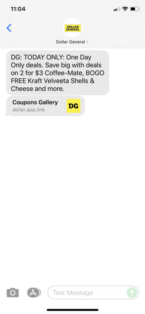Dollar General Text Message Marketing Example - 06.25.2021