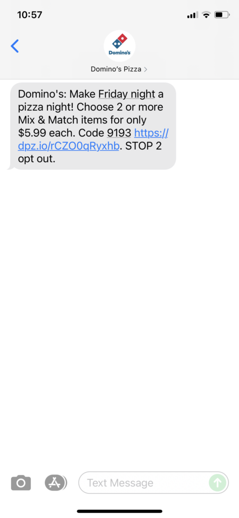 Domino's Text Message Marketing Example - 07.09.2021