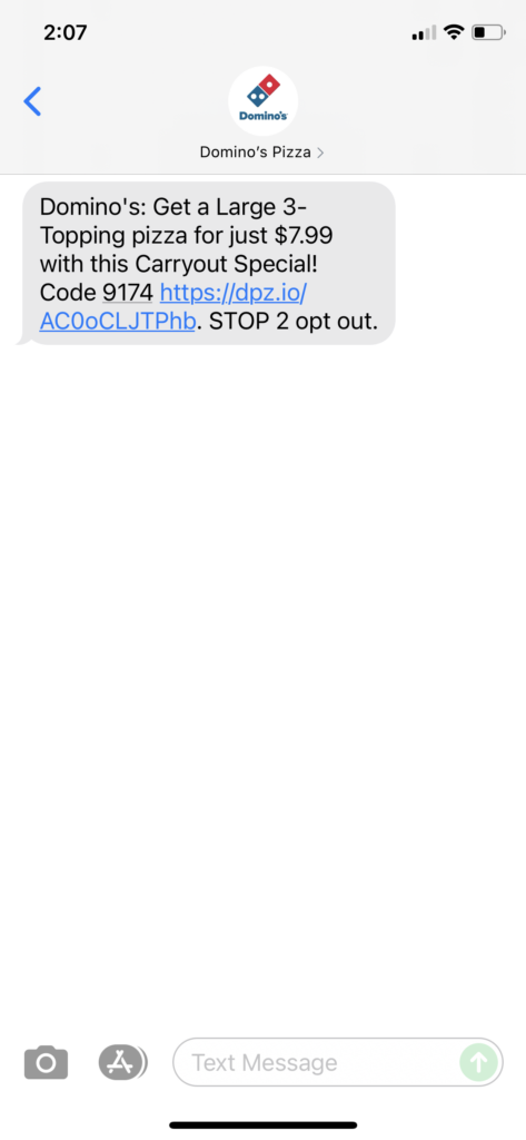 Domino's Text Message Marketing Example - 07.13.2021