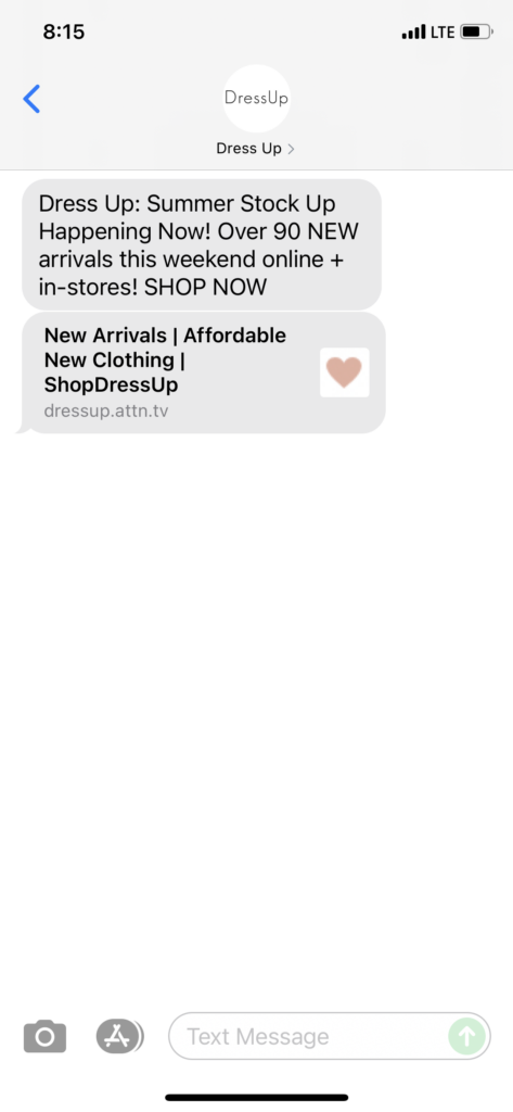 Dress Up Text Message Marketing Example - 06.26.2021
