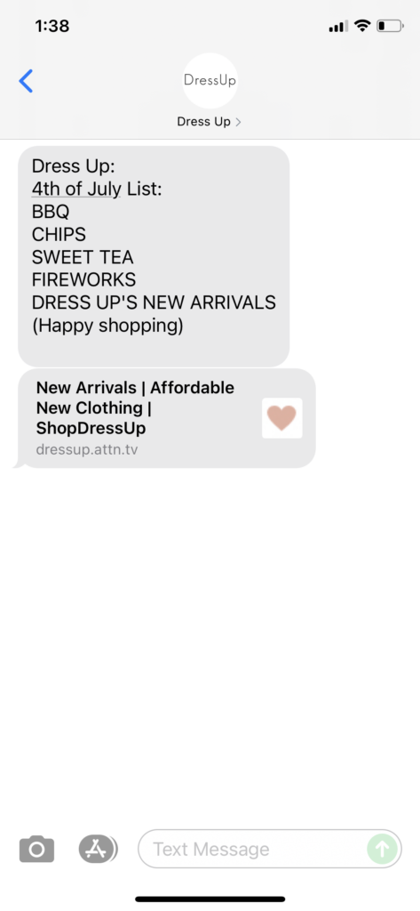Dress Up Text Message Marketing Example - 07.03.2021