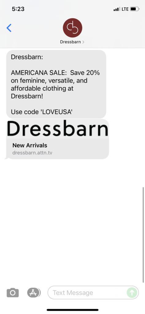 Dressbarn Text Message Marketing Example - 07.03.2021