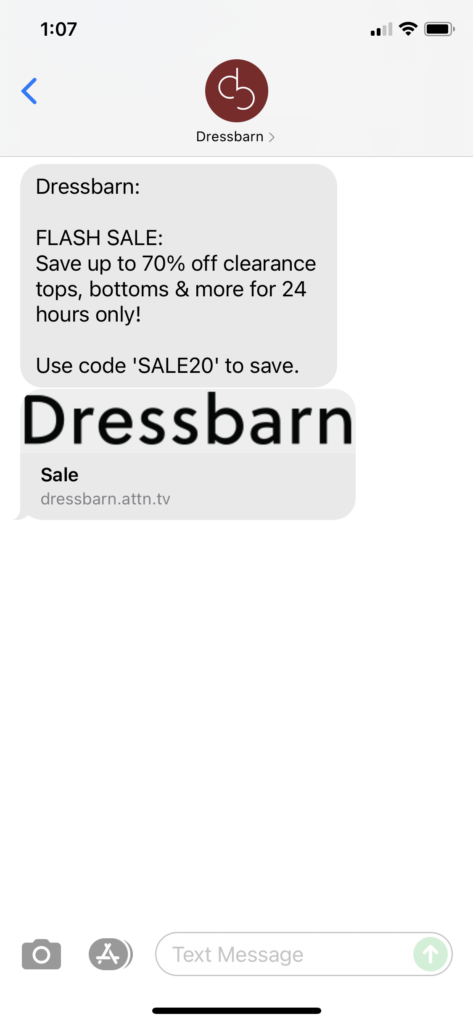 Dressbarn Text Message Marketing Example - 07.19.2021