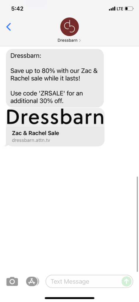 Dressbarn Text Message Marketing Example - 07.23.2021
