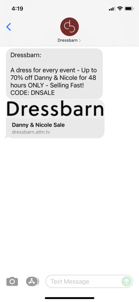 Dressbarn Text Message Marketing Example - 07.27.2021