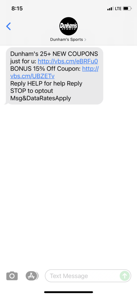 Dunham's Sports Text Message Marketing Example - 06.26.2021