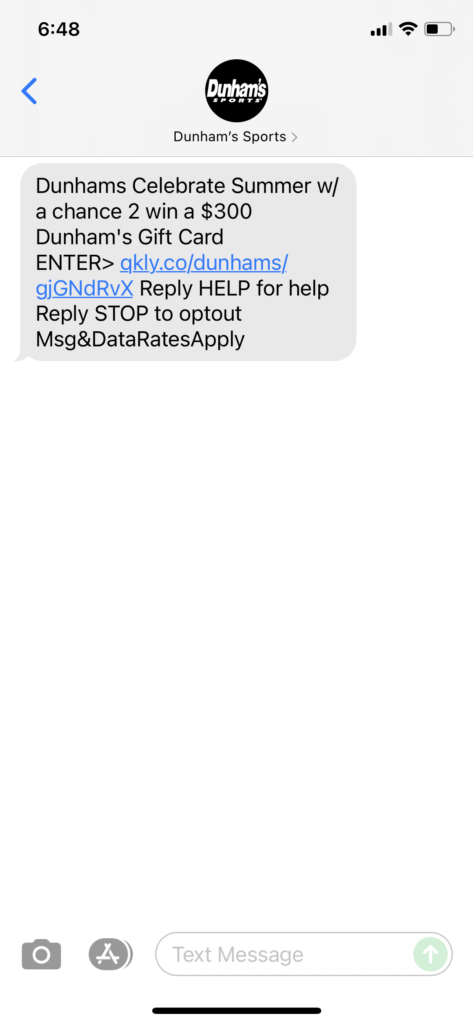 Dunham's Text Message Marketing Example - 07.07.2021
