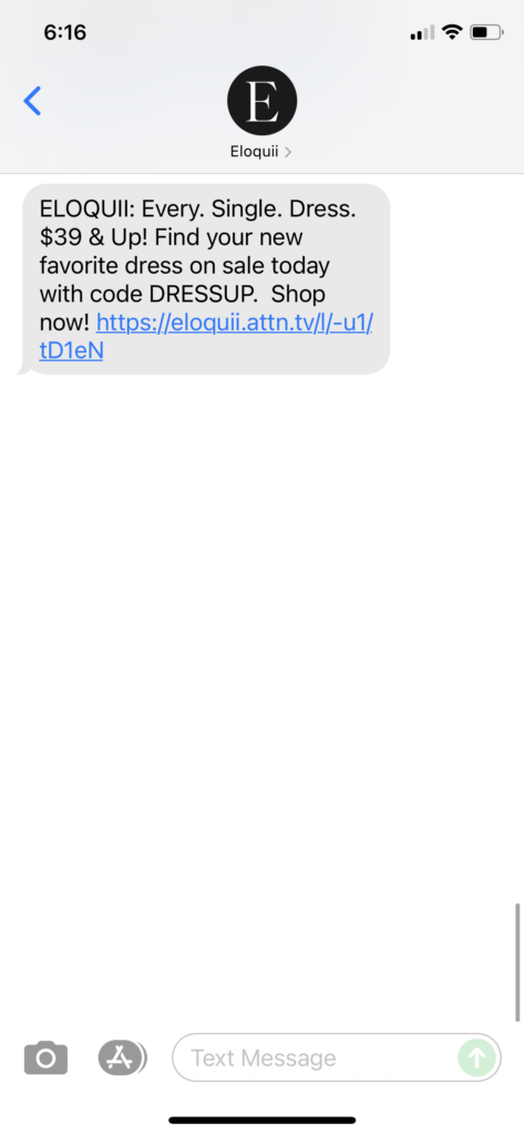 ELOQUII Text Message Marketing Example - 07.08.2021