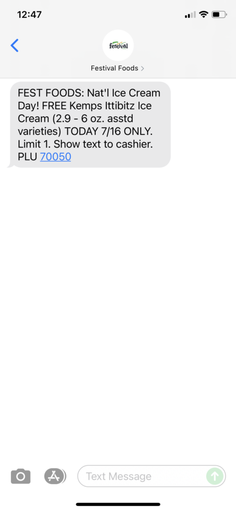 Festival Foods Text Message Marketing Example - 07.16.2021
