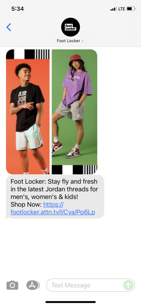 Foot Locker Text Message Marketing Example - 07.01.2021