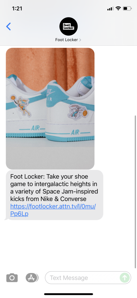 Foot Locker Text Message Marketing Example - 07.15.2021