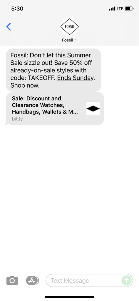 Fossil Text Message Marketing Example - 07.01.2021