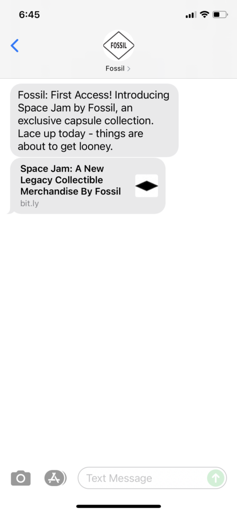Fossil Text Message Marketing Example - 07.07.2021