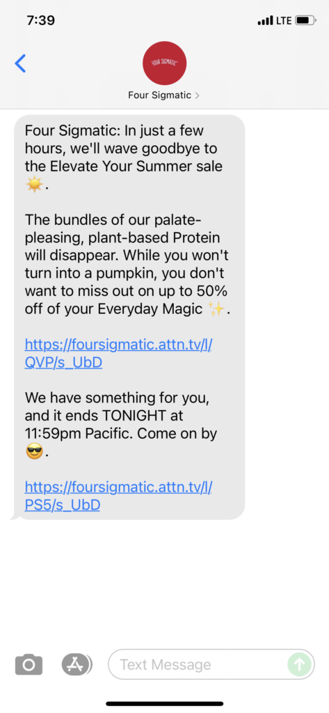 Four Sigmatic Text Message Marketing Example - 07.01.2021