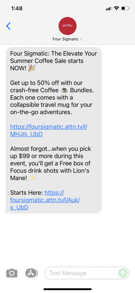 Four Sigmatic Text Message Marketing Example - 07.14.2021