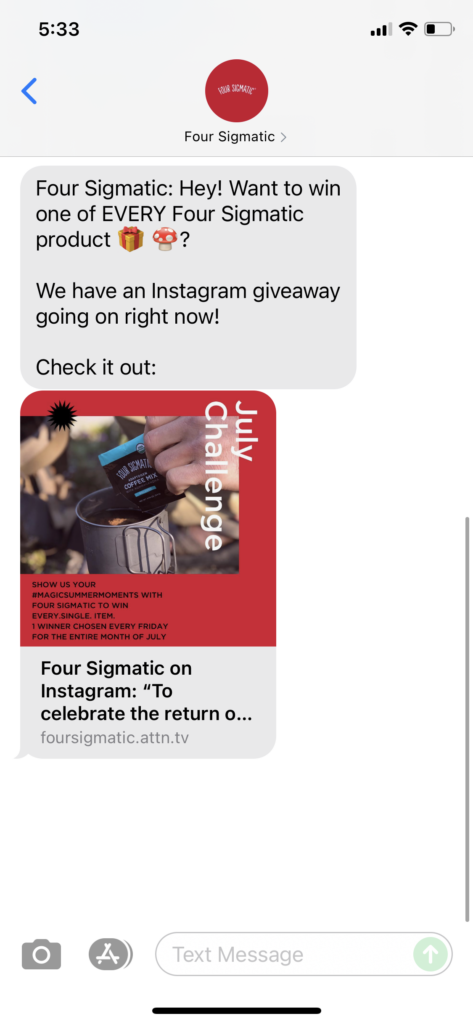 Four Sigmatic Text Message Marketing Example - 07.24.2021
