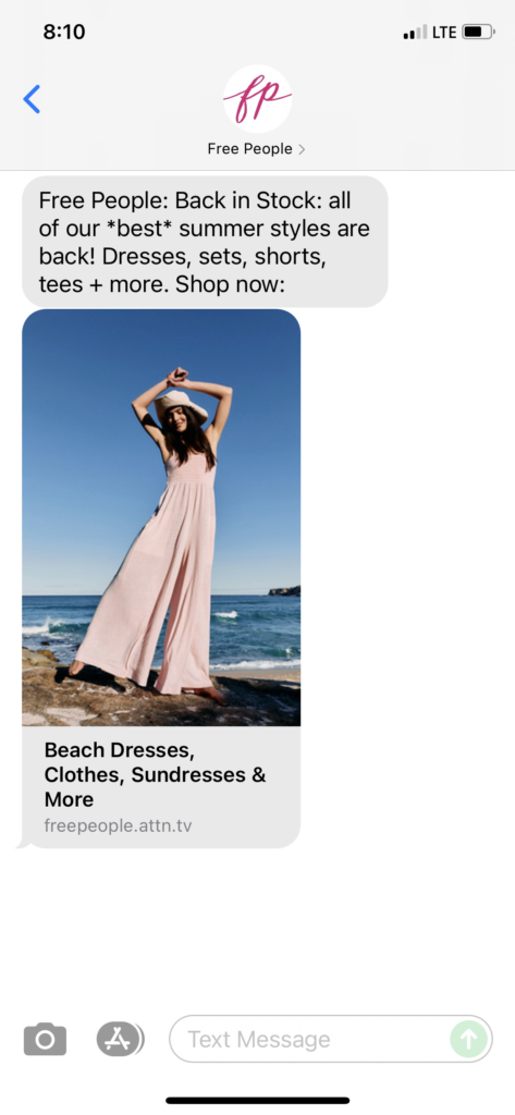 Free People Text Message Marketing Example - 06.26.2021