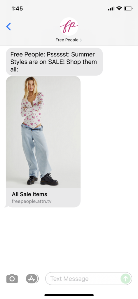 Free People Text Message Marketing Example - 07.02.2021