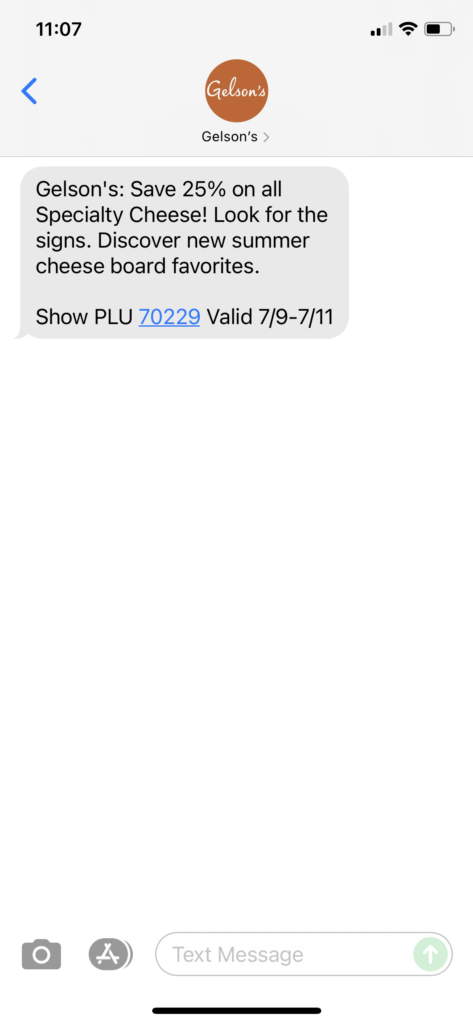 Gelson's Text Message Marketing Example - 07.09.2021