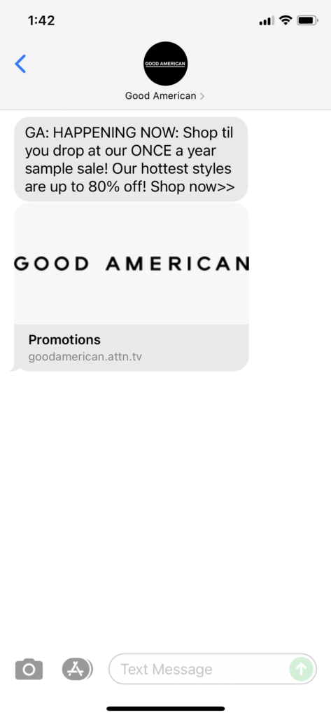 Good American Text Message Marketing Example - 07.04.2021