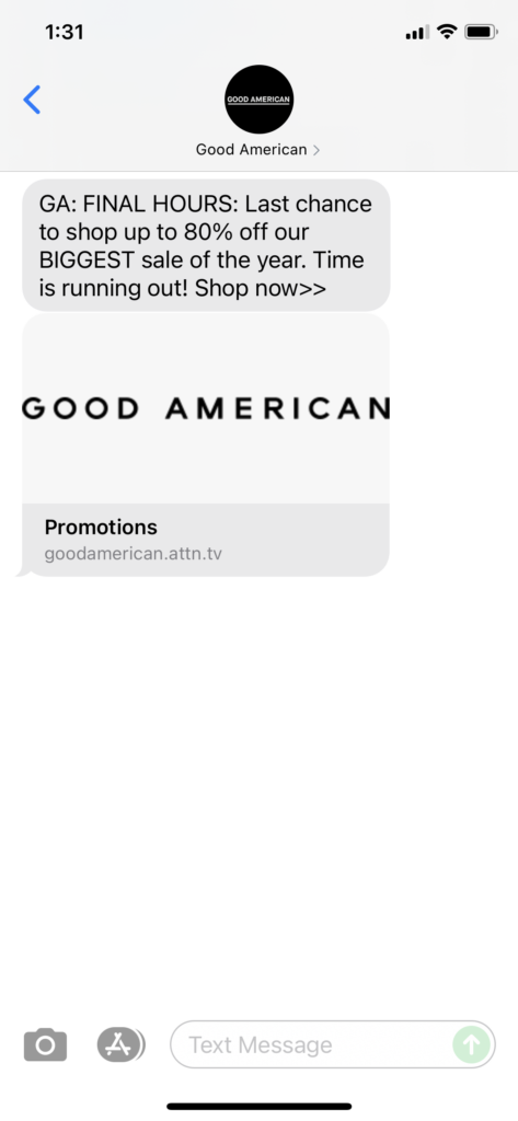 Good American Text Message Marketing Example - 07.05.2021