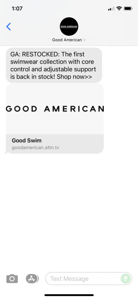 Good American Text Message Marketing Example - 07.19.2021