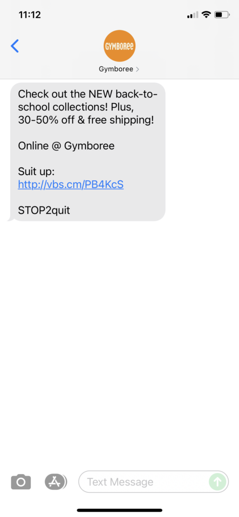 Gymboree Text Message Marketing Example - 07.08.2021