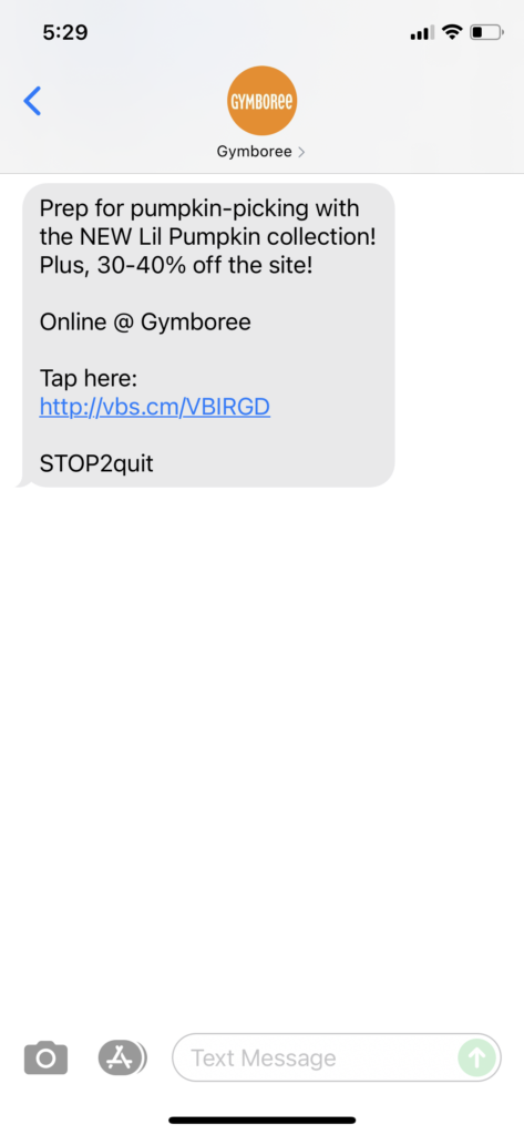 Gymboree Text Message Marketing Example - 07.24.2021