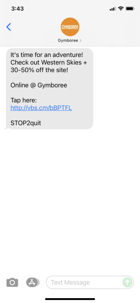 Gymboree Text Message Marketing Example - 07.29.2021