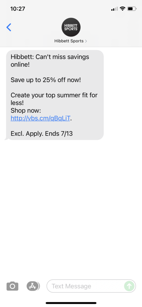 Hibbett Text Message Marketing Example - 07.11.2021