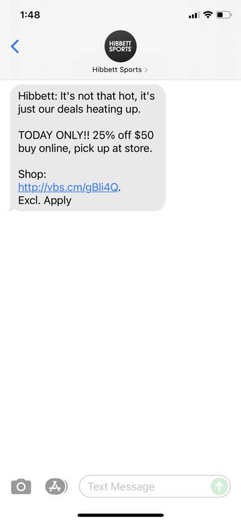Hibbett Text Message Marketing Example - 07.14.2021