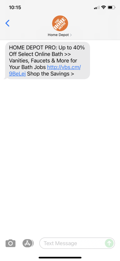 Home Depot Text Message Marketing Example - 07.12.2021