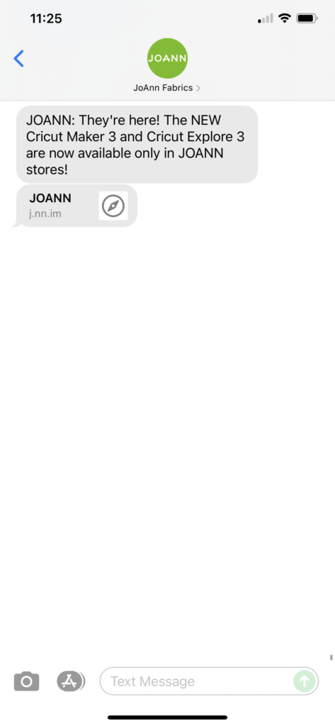 JoAnn Fabrics Text Message Marketing Example - 06.24.2021